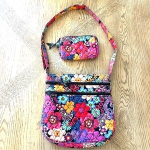 Vera Bradley Fiesta Floral Crossbody Bag Adjustable Strap 3-Zipper Set